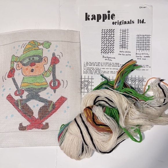 Vintage Other - Vintage Kappie Originals Skier Needlepoint Cross Stitch Kit Yarn Canvas Crafts